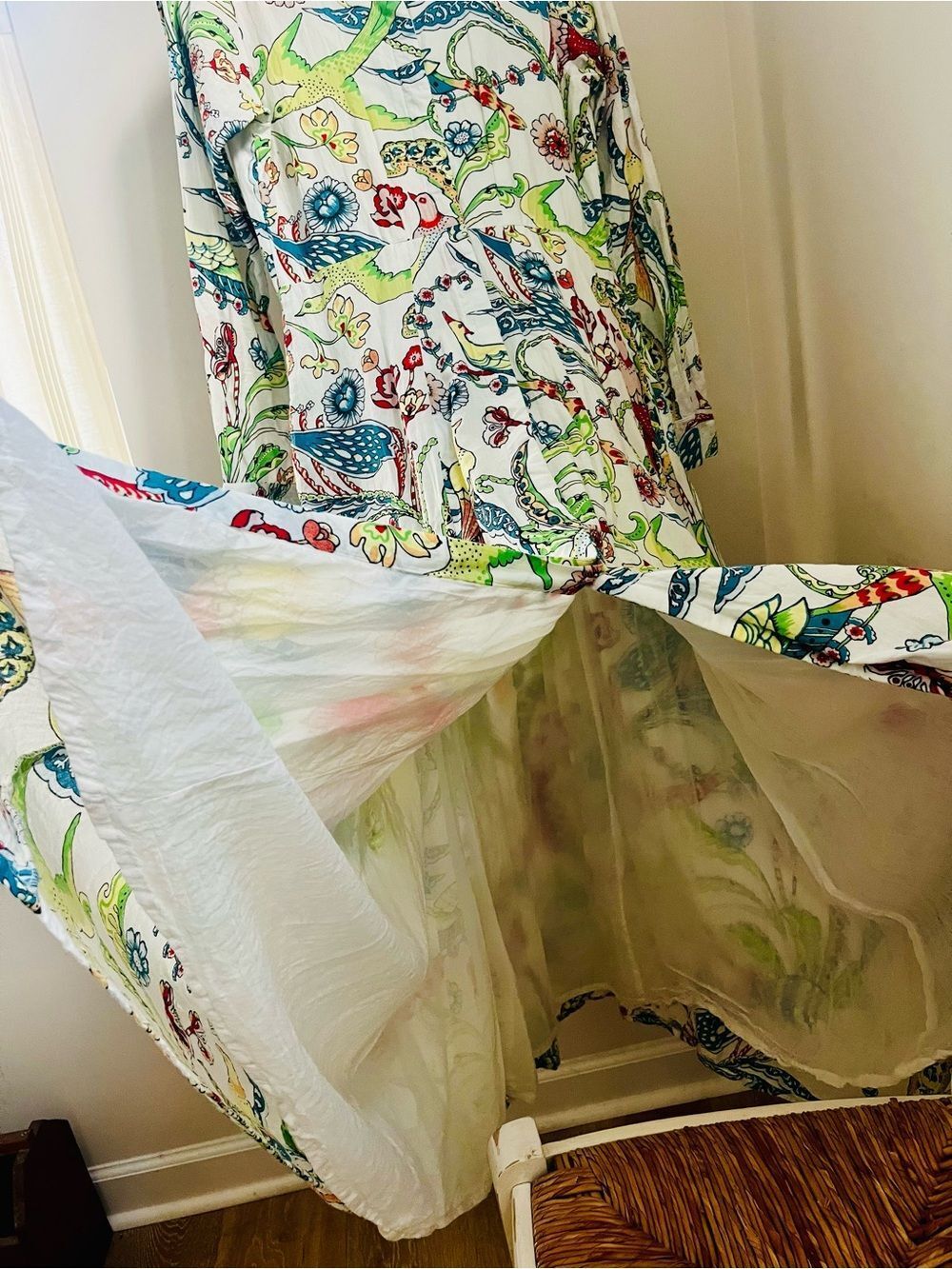 LIVRO Floral& Bird Print Button-Front Maxi Dress, fully lined with pockets; XS - Picture 7 of 11